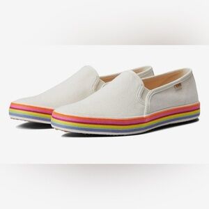 KEDS KATE SPADE White Slip-On Shoes with Rainbow Sole